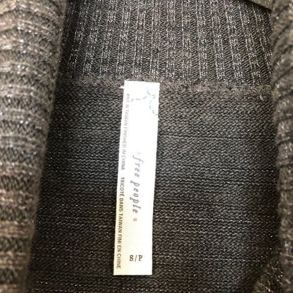 Free People Gray & Black Long Sleeve Lace Mock Neck Top - Picture 4 of 6